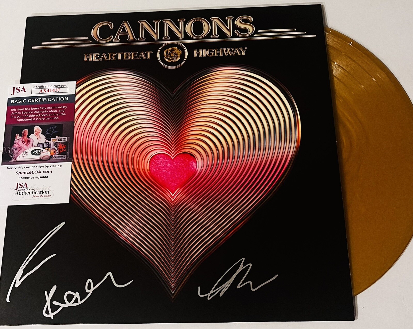 CANNONS BAND SIGNED HEARTBEAT HIGHWAY LP VINYL RECORD MICHELLE JOY +2 JSA COA
