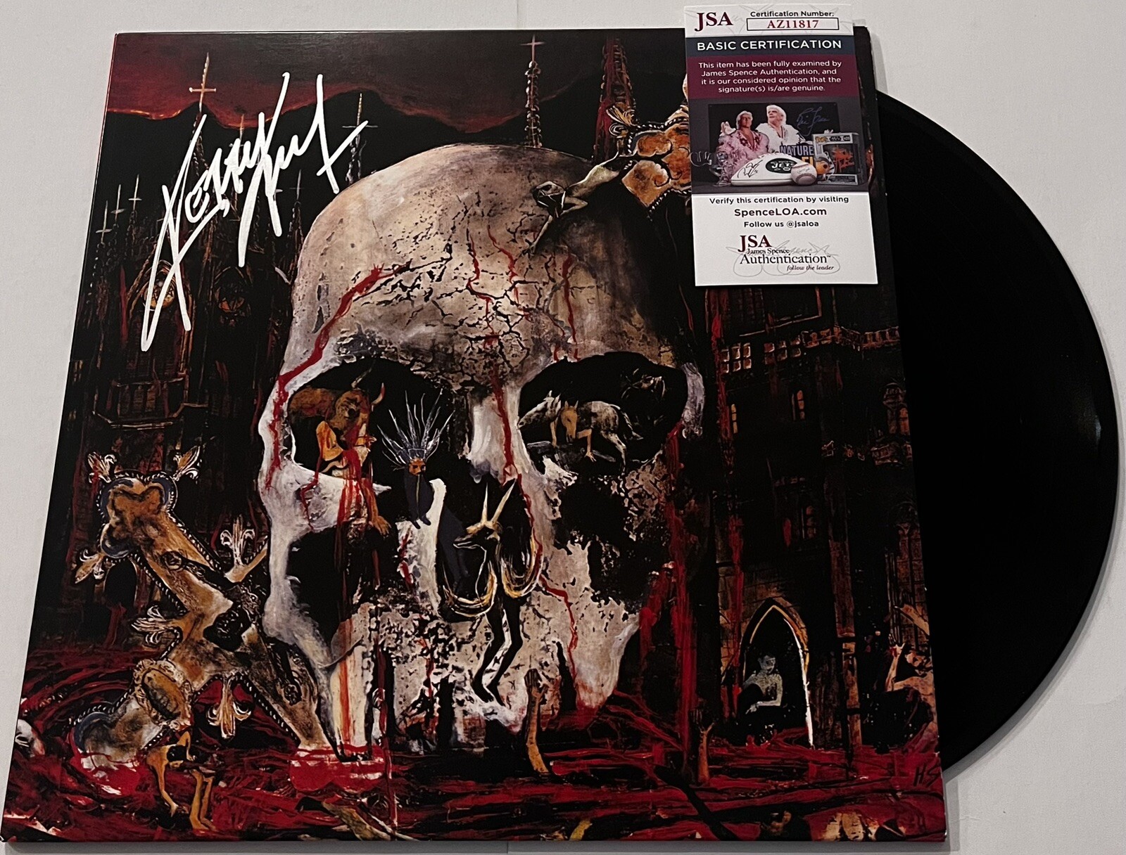 SLAYER BAND KERRY KING SIGNED SOUTH OF HEAVEN LP VINYL RECORD JSA COA