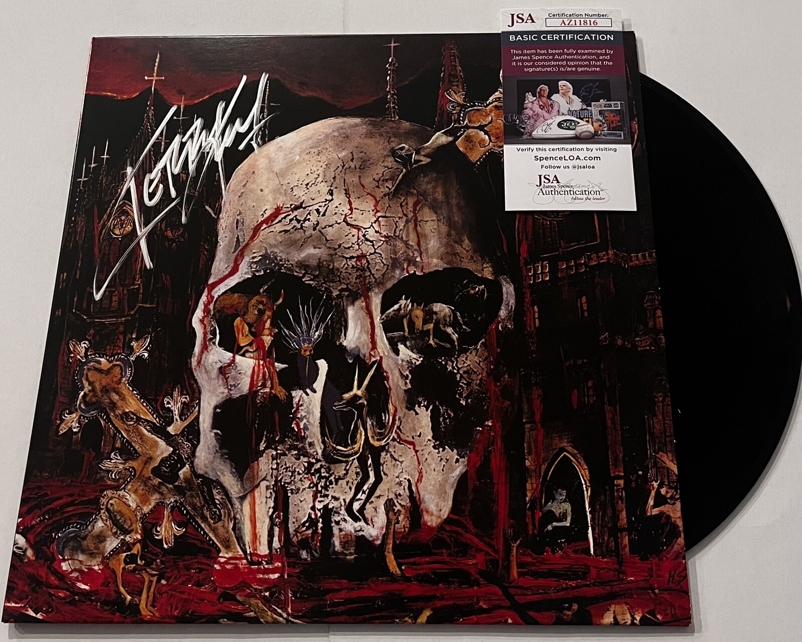 SLAYER BAND KERRY KING SIGNED SOUTH OF HEAVEN LP VINYL RECORD JSA COA