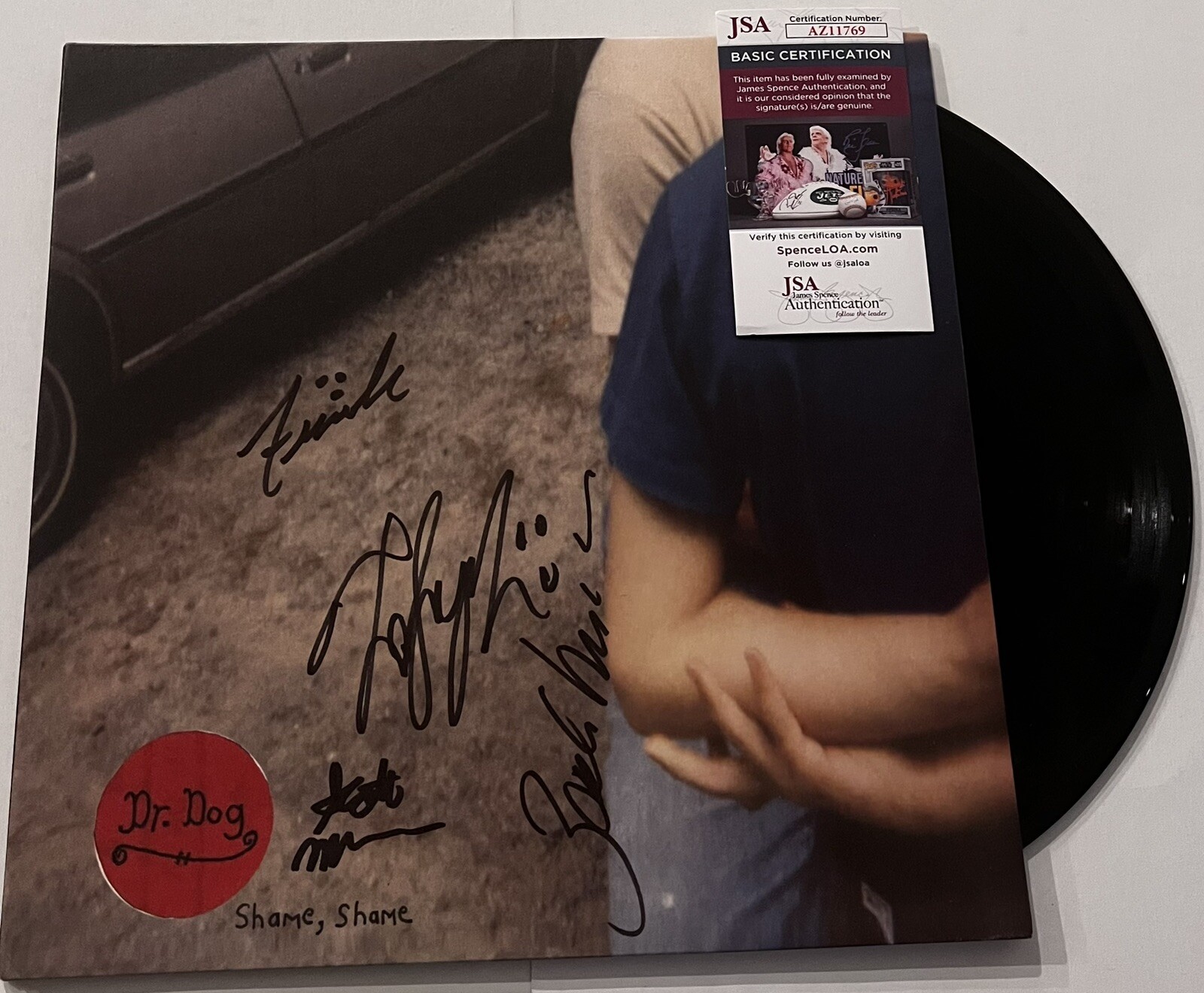 DR DOG BAND SIGNED SHAME, SHAME LP VINYL RECORD TOBY LEAMAN +3 DR. JSA COA