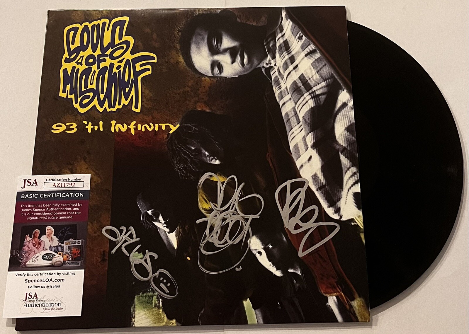 SOULS OF MISCHIEF SIGNED 93 'TIL INFINITY LP VINYL RECORD A-PLUS OPIO TAJAI JSA