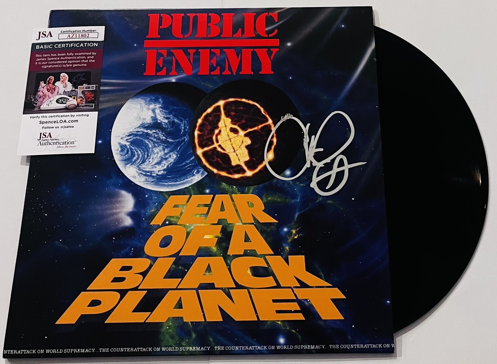 CHUCK D PUBLIC ENEMY SIGNED FEAR OF A BLACK PLANET LP VINYL RECORD JSA COA