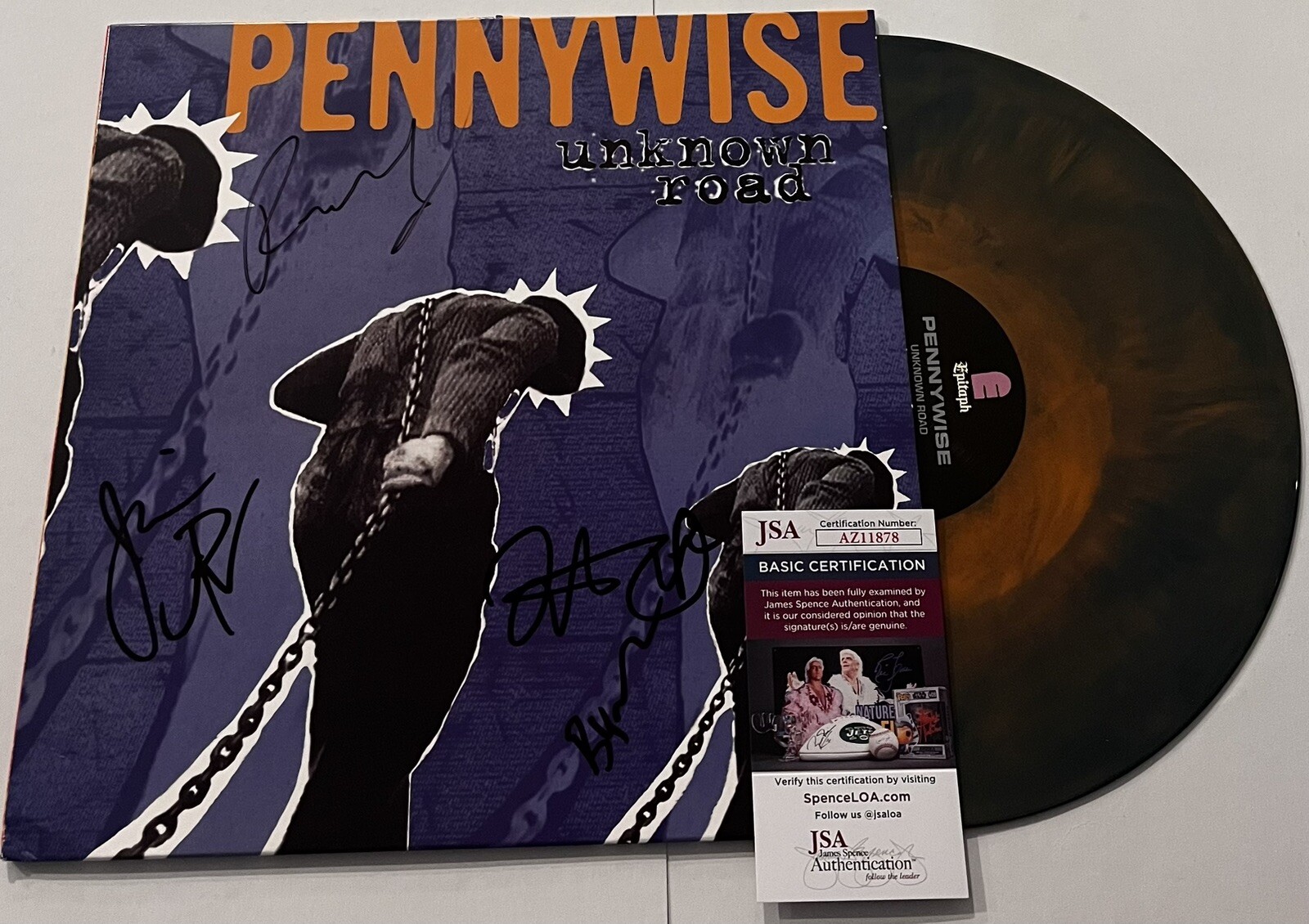 PENNYWISE BAND SIGNED UNKNOWN ROAD LP VINYL RECORD JIM LINDBERG +3 JSA COA
