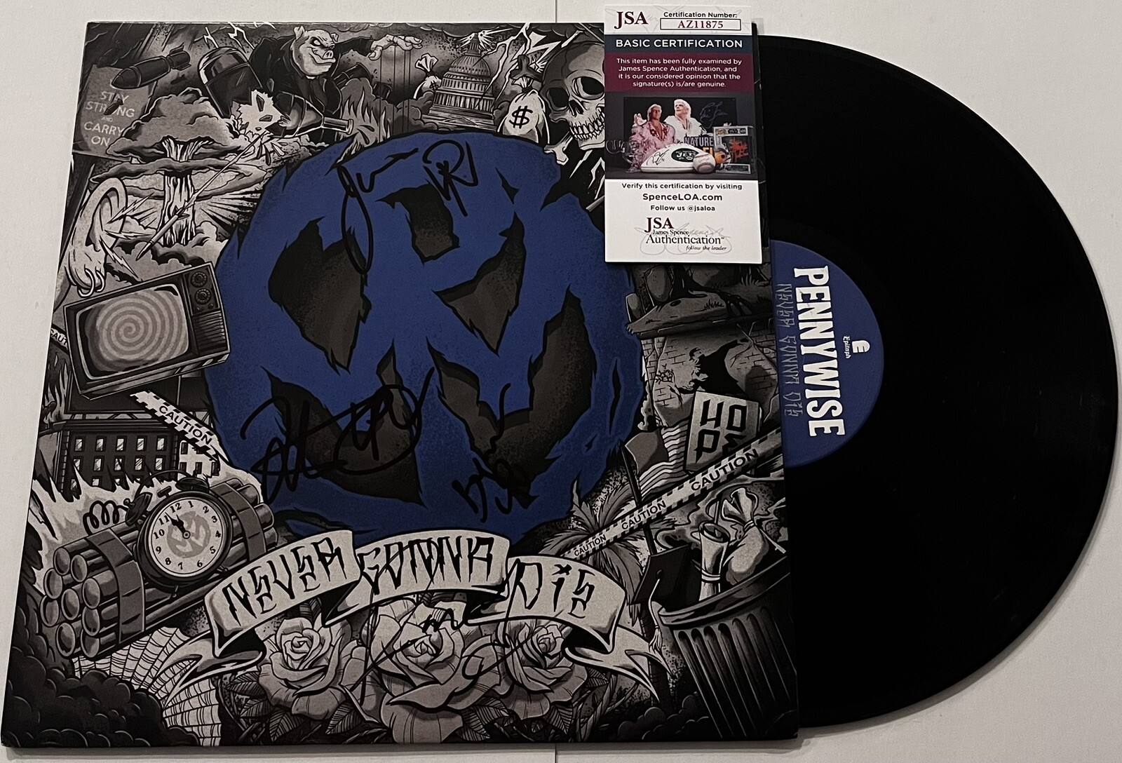 PENNYWISE BAND SIGNED NEVER GONNA DIE LP VINYL RECORD JIM LINDBERG +3 JSA COA