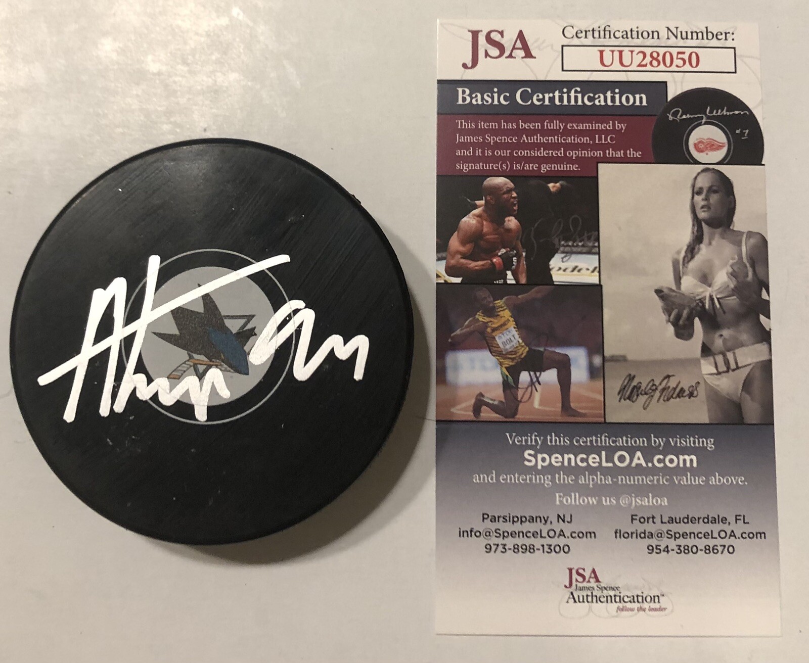 ALEXANDER BARABANOV SIGNED SAN JOSE SHARKS HOCKEY PUCK W/ CASE JSA COA