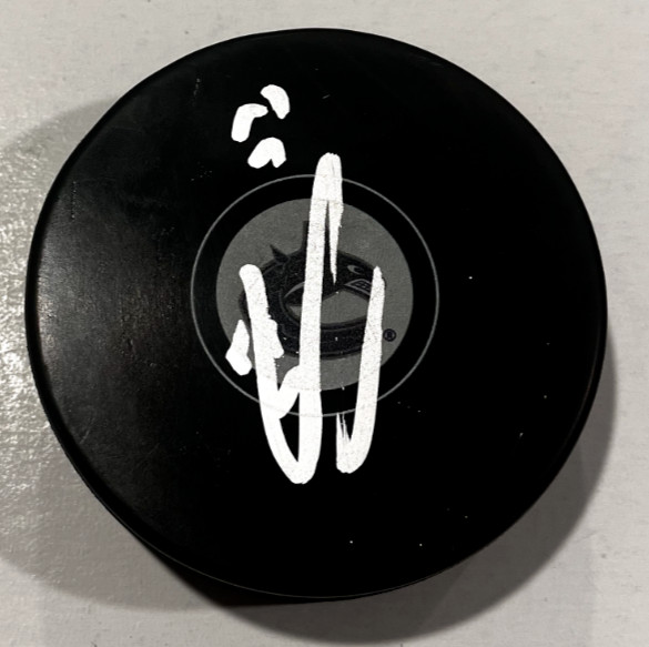 ARTURS SILOVS SIGNED VANCOUVER CANUCKS HOCKEY PUCK W/ CASE COA