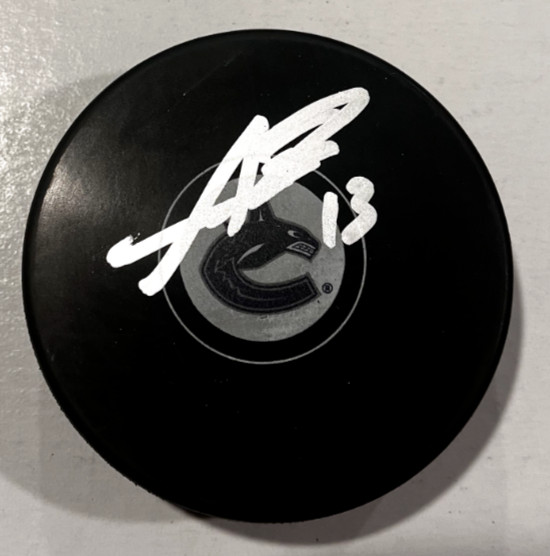 ARSHDEEP BAINS SIGNED VANCOUVER CANUCKS HOCKEY PUCK W/ CASE COA