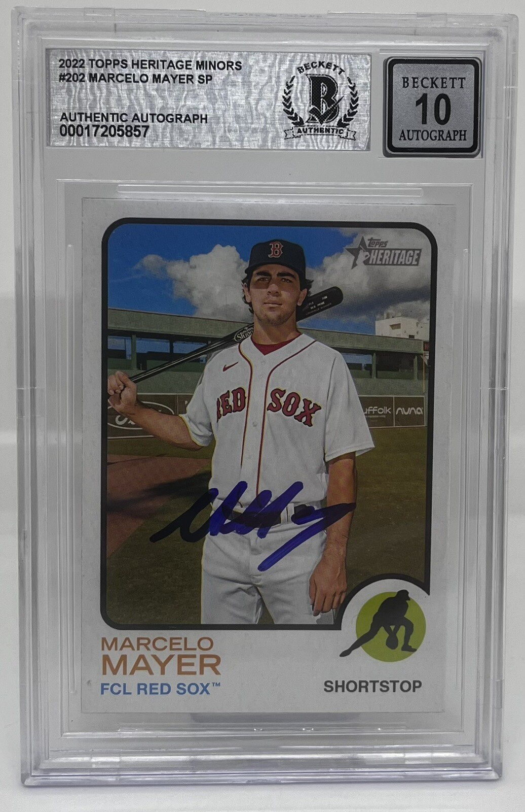 MARCELO MAYER SIGNED 2022 TOPPS HERITAGE SP BASEBALL CARD BECKETT BAS 10 AUTO