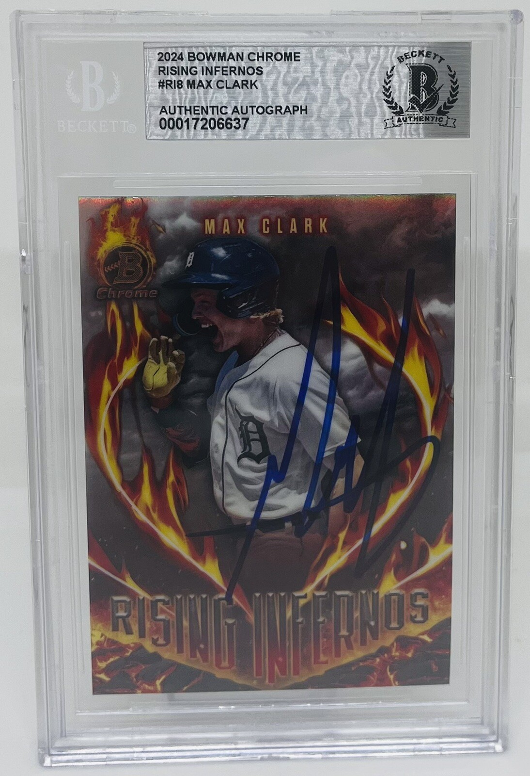 MAX CLARK SIGNED 2024 BOWMAN CHROME RISING INFERNOS ROOKIE CARD BECKETT BAS AUTO