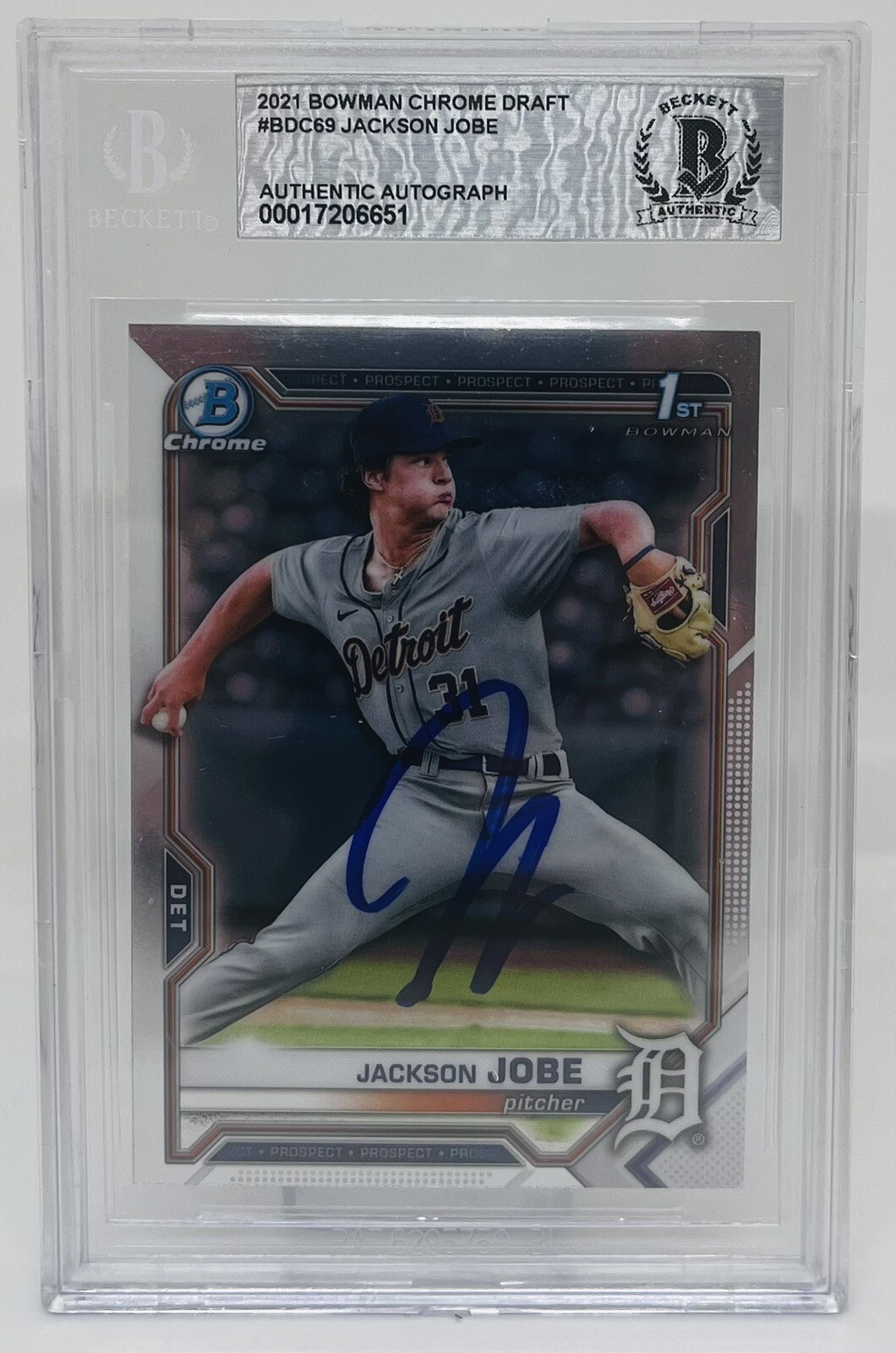 JACKSON JOBE SIGNED 2021 BOWMAN CHROME DRAFT ROOKIE CARD BECKETT BAS AUTO