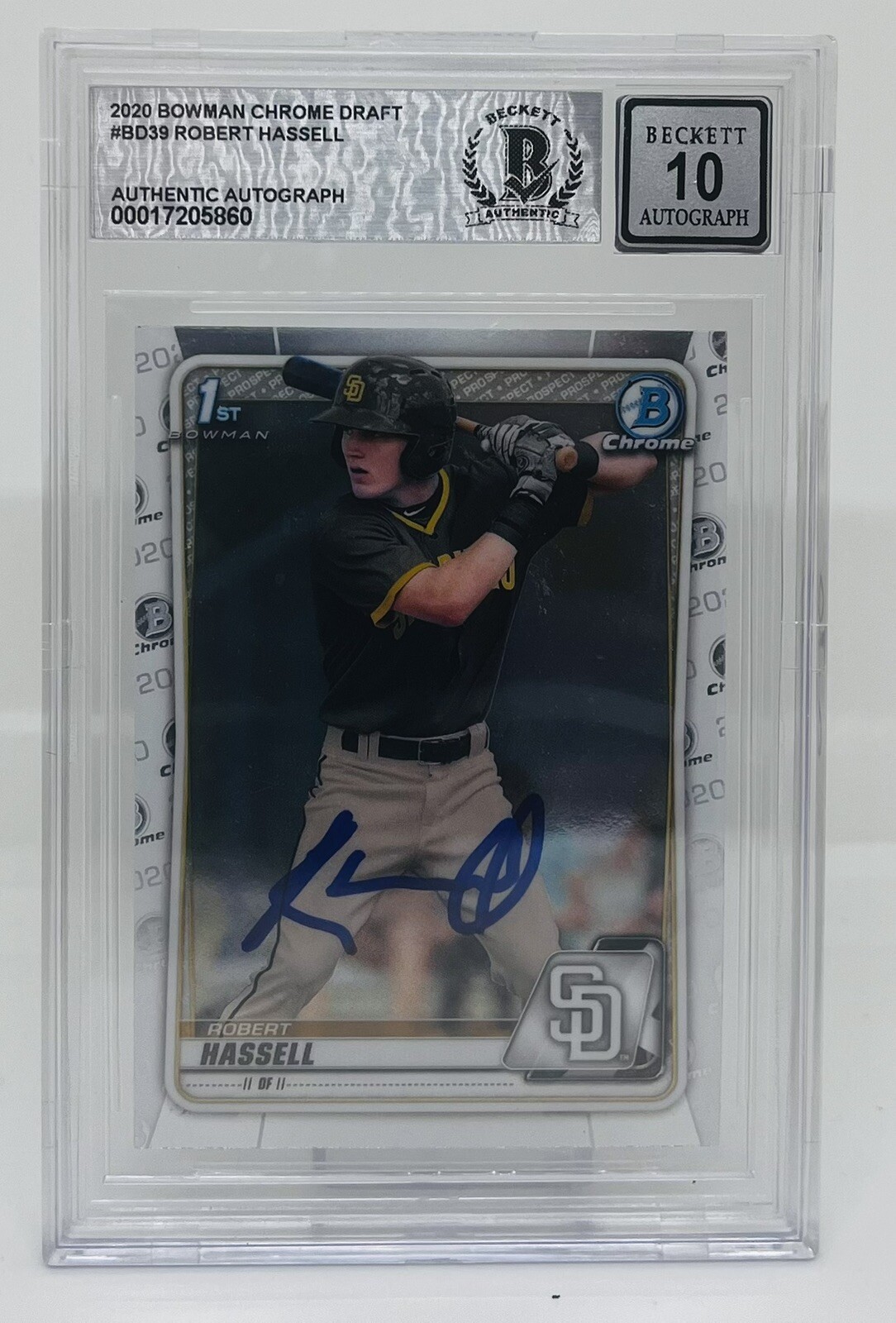 ROBERT HASSELL SIGNED 2020 BOWMAN CHROME DRAFT ROOKIE CARD BECKETT BAS 10 AUTO