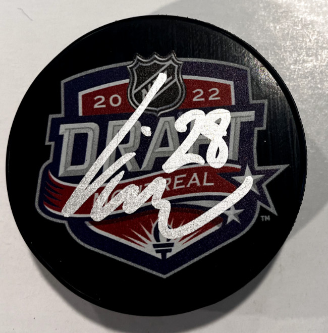 LIAM OHGREN SIGNED MINNESOTA WILD 2022 NHL DRAFT HOCKEY PUCK W/ CASE COA