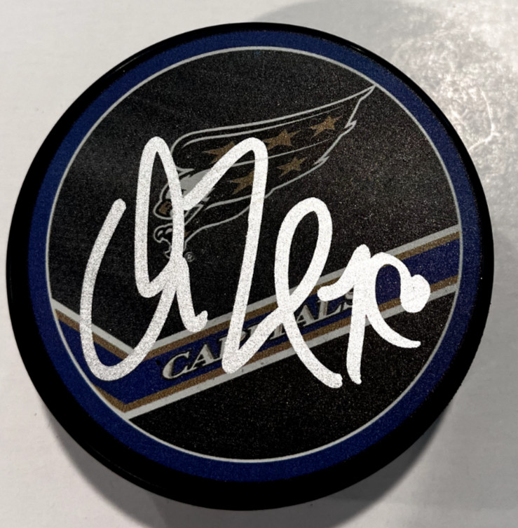 CHARLIE LINDGREN SIGNED WASHINGTON CAPITALS HOCKEY PUCK W/ CASE COA