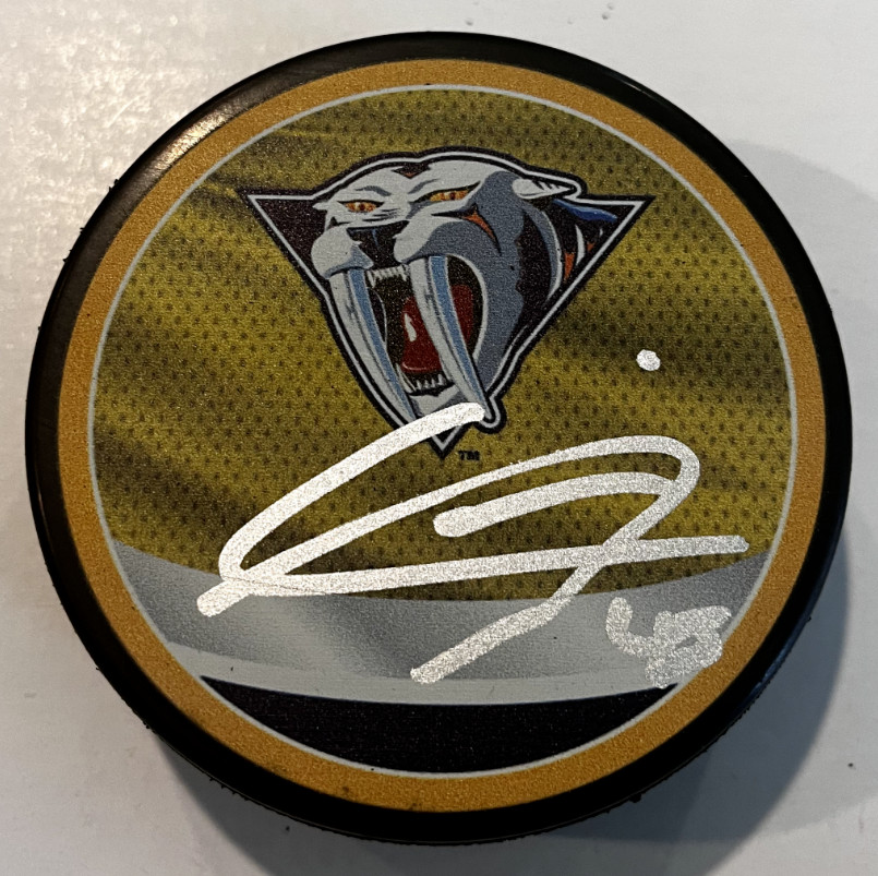 ALEXANDRE CARRIER SIGNED NASHVILLE PREDATORS HOCKEY PUCK W/ CASE COA