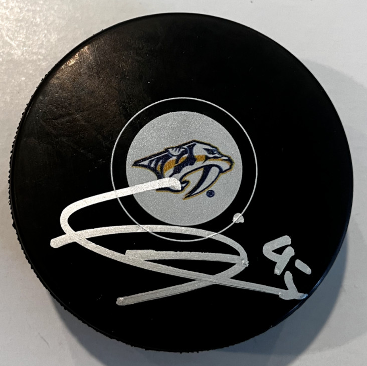 ALEXANDRE CARRIER SIGNED NASHVILLE PREDATORS HOCKEY PUCK W/ CASE COA