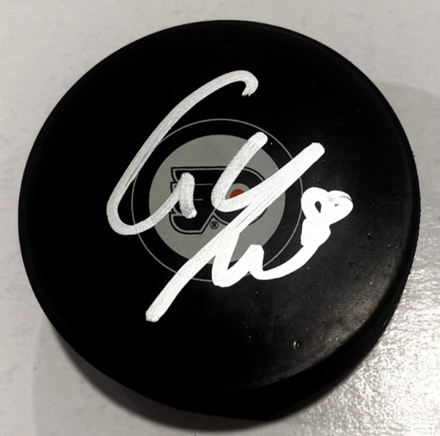 CAM YORK SIGNED PHILADELPHIA FLYERS HOCKEY PUCK W/ CASE COA