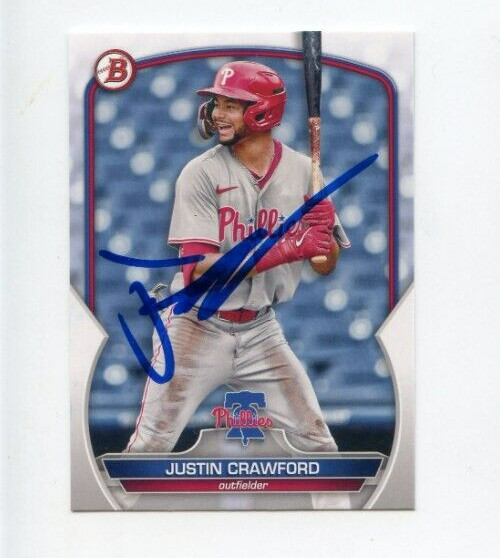 JUSTIN CRAWFORD SIGNED 2023 BOWMAN DRAFT BASEBALL CARD AUTO