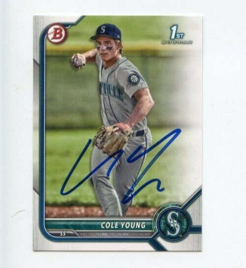 COLE YOUNG SIGNED 2022 BOWMAN DRAFT BASEBALL CARD AUTO