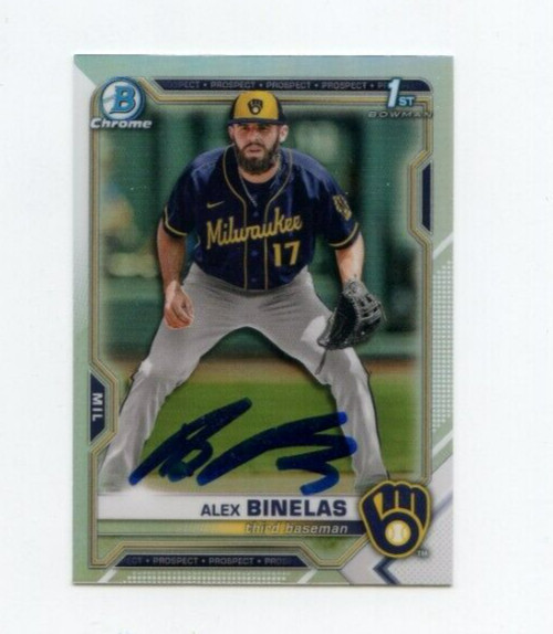 ALEX BINELAS SIGNED 2021 BOWMAN CHROME DRAFT REFRACTOR CARD AUTO