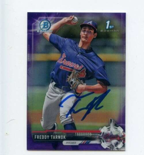 FREDDY TARNOK SIGNED 2017 BOWMAN CHROME DRAFT PURPLE REFRACTOR CARD AUTO