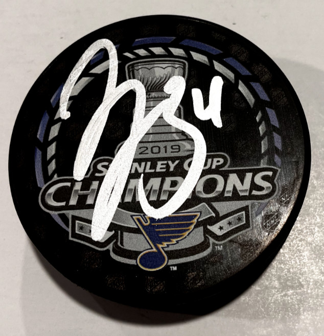 JAKE ALLEN SIGNED ST LOUIS BLUES 2019 STANLEY CUP PUCK W/ CASE COA