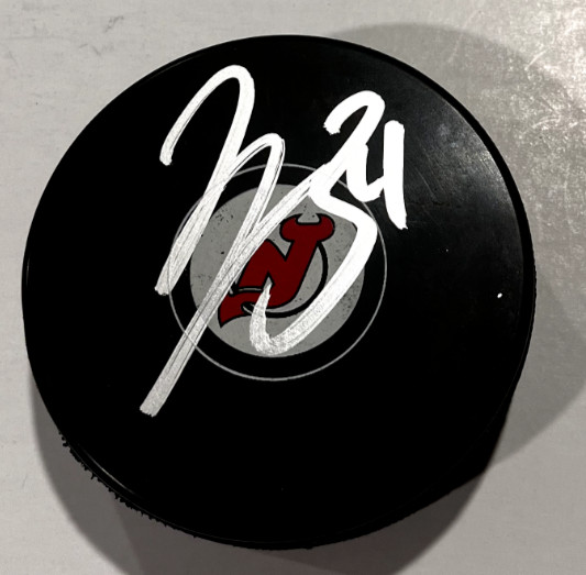 JAKE ALLEN SIGNED NEW JERSEY DEVILS HOCKEY PUCK W/ CASE COA