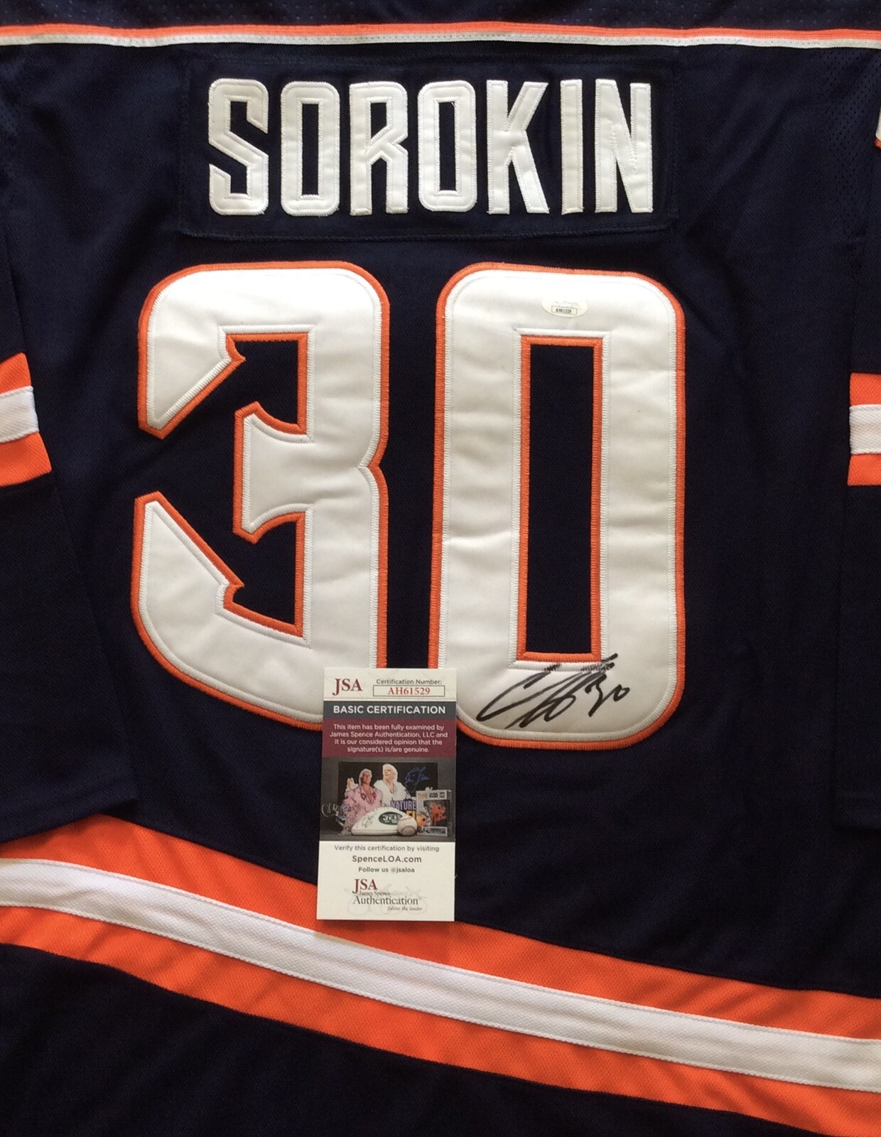 ILYA SOROKIN SIGNED NEW YORK ISLANDERS HOCKEY JERSEY JSA COA