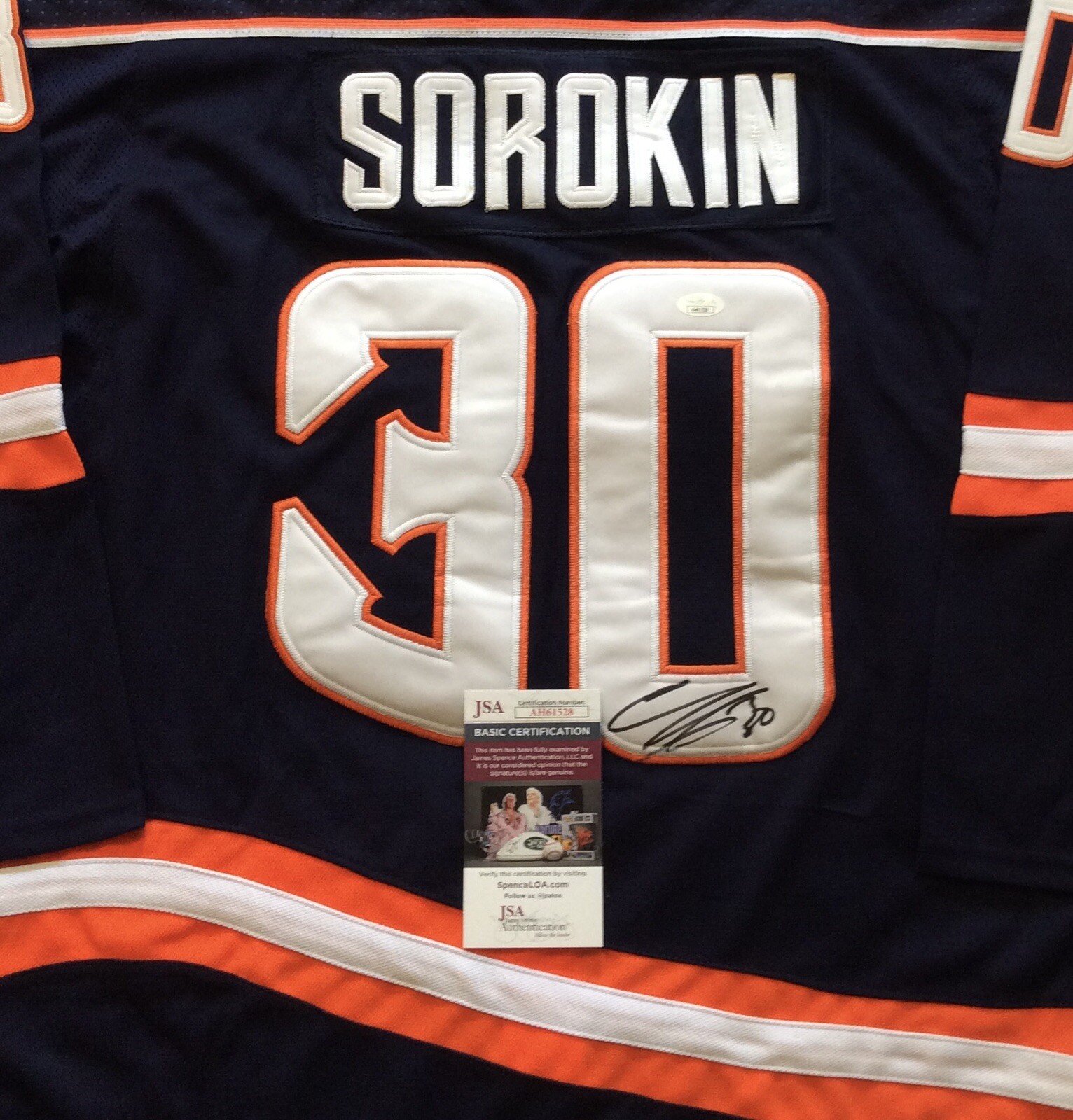 ILYA SOROKIN SIGNED NEW YORK ISLANDERS HOCKEY JERSEY JSA COA