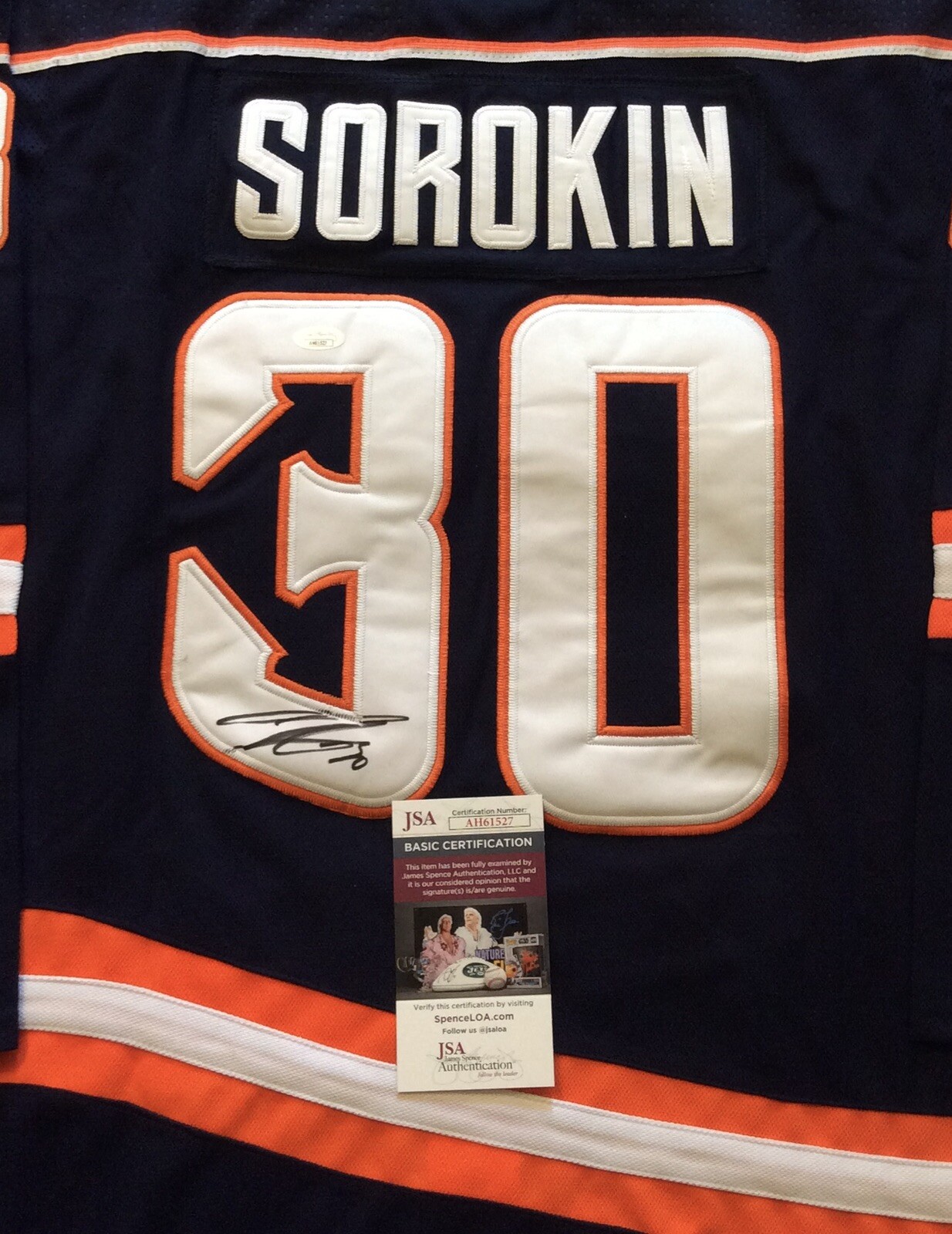 ILYA SOROKIN SIGNED NEW YORK ISLANDERS HOCKEY JERSEY JSA COA
