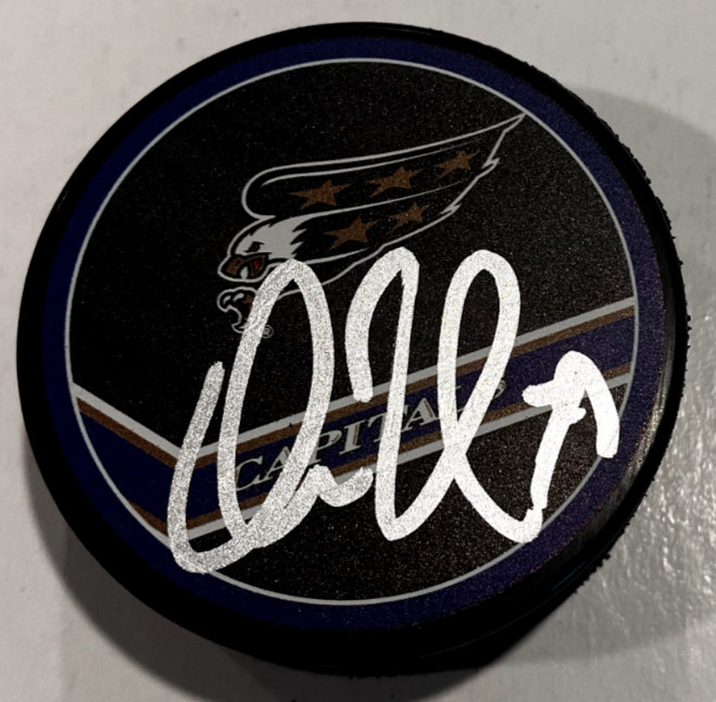 CHARLIE LINDGREN SIGNED WASHINGTON CAPITALS HOCKEY PUCK W/ CASE COA