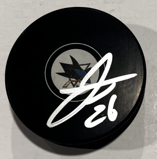 JACK THOMPSON SIGNED SAN JOSE SHARKS HOCKEY PUCK W/ CASE COA