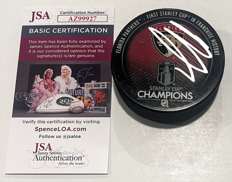 ALEKSANDER BARKOV SIGNED FLORIDA PANTHERS 2024 STANLEY CUP PUCK W/ CASE JSA COA