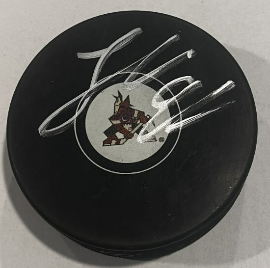 LOGAN COOLEY SIGNED PHOENIX ARIZONA COYOTES HOCKEY PUCK W/ CASE COA