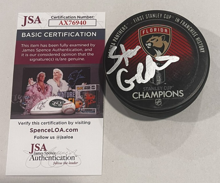 STEVE GOLDSTEIN SIGNED FLORIDA PANTHERS 2024 STANLEY CUP PUCK W/ CASE JSA COA