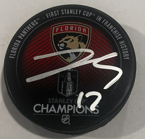 JONAH GADJOVICH SIGNED FLORIDA PANTHERS 2024 STANLEY CUP HOCKEY PUCK W/ CASE COA