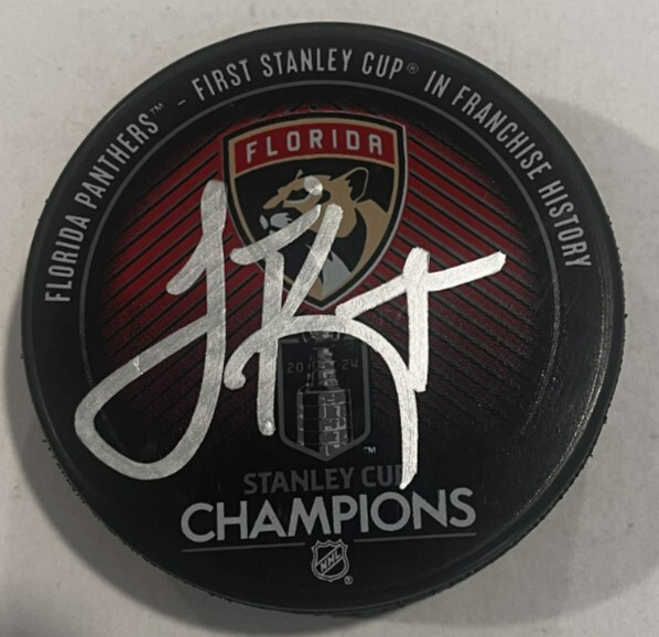JAMIE KOMPON SIGNED FLORIDA PANTHERS 2024 STANLEY CUP HOCKEY PUCK W/ CASE COA