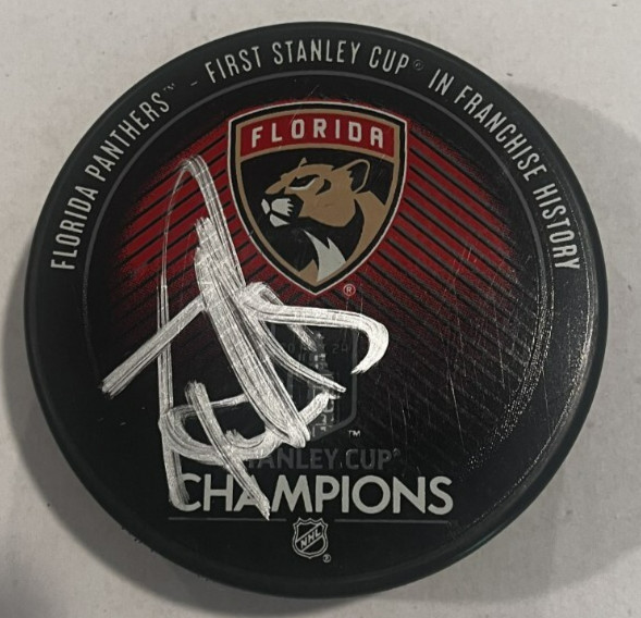 ROBB TALLAS SIGNED FLORIDA PANTHERS 2024 STANLEY CUP HOCKEY PUCK W/ CASE ROB COA