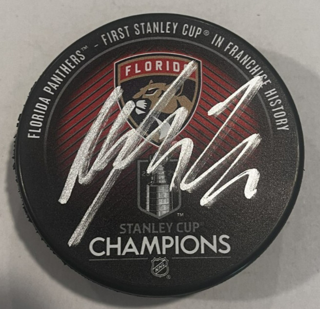 MYLES FEE SIGNED FLORIDA PANTHERS 2024 STANLEY CUP HOCKEY PUCK W/ CASE COA