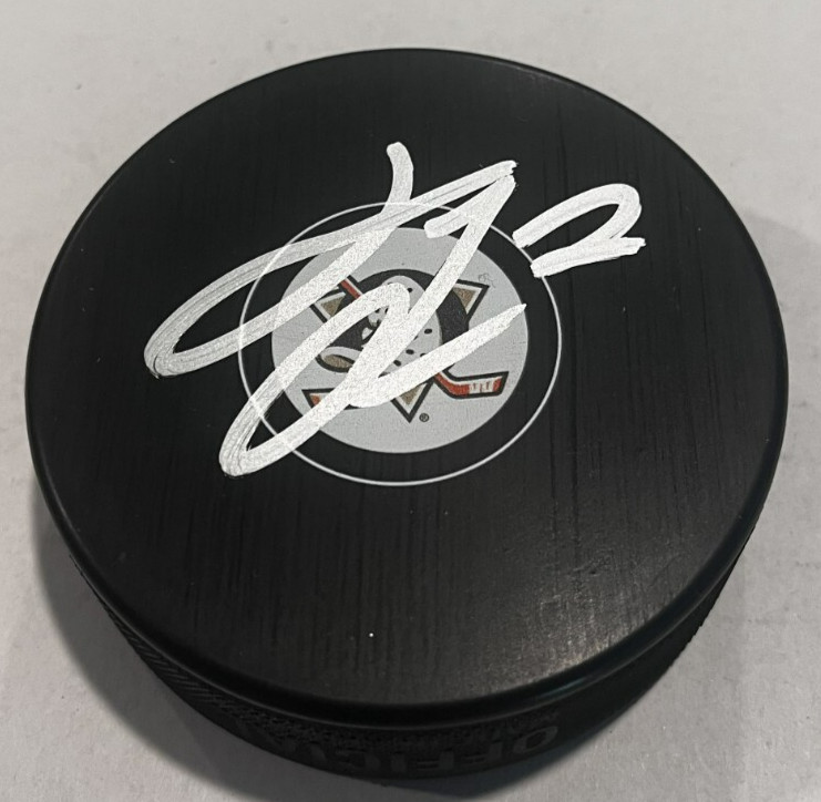 JACKSON LACOMBE SIGNED ANAHEIM DUCKS HOCKEY PUCK W/ CASE COA