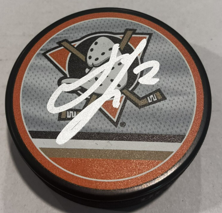 JACKSON LACOMBE SIGNED ANAHEIM DUCKS HOCKEY PUCK W/ CASE COA