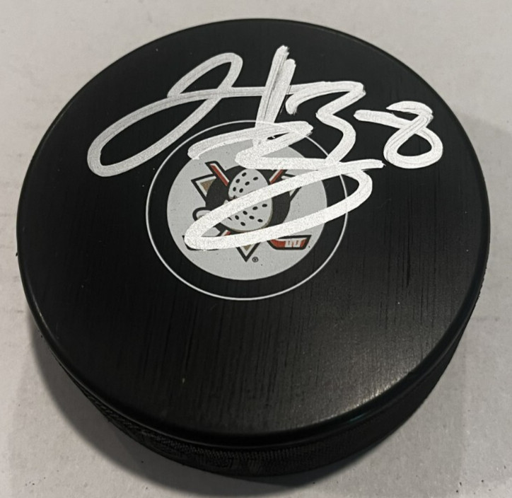 JANSEN HARKINS SIGNED ANAHEIM DUCKS HOCKEY PUCK W/ CASE COA