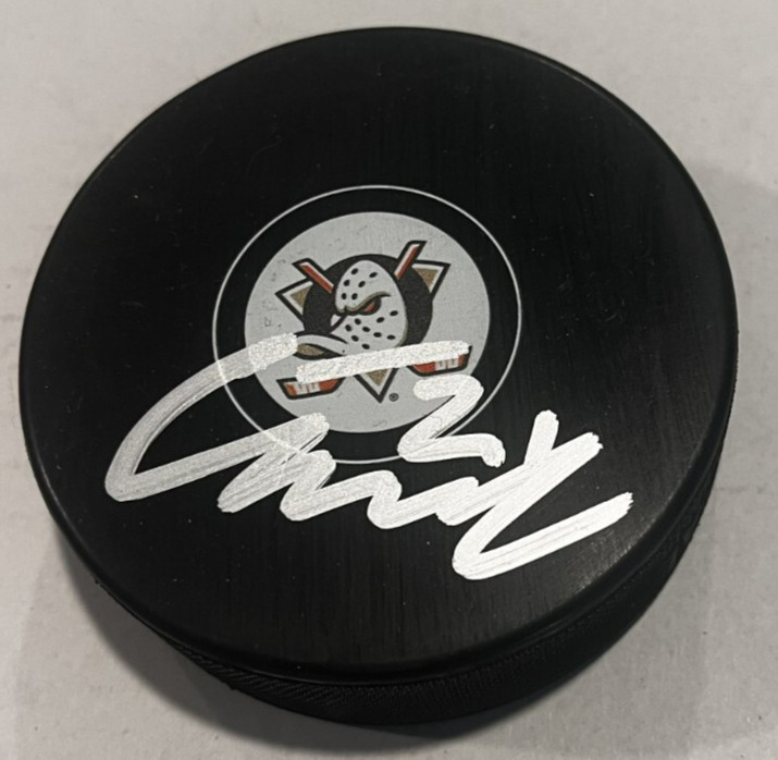 ISAC LUNDESTROM SIGNED ANAHEIM DUCKS HOCKEY PUCK W/ CASE COA