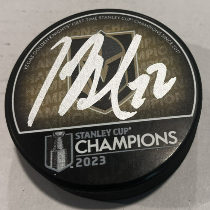 MIKE MICHAEL AMADIO SIGNED VEGAS GOLDEN KNIGHTS 2023 STANLEY CUP PUCK W CASE COA