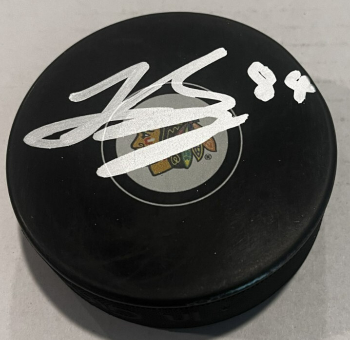 LANDON SLAGGERT SIGNED CHICAGO BLACKHAWKS HOCKEY PUCK W/ CASE COA