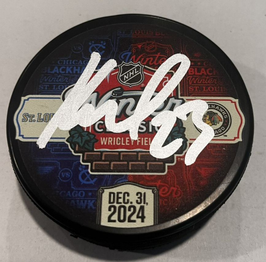 PHILIPP KURASHEV SIGNED CHICAGO BLACKHAWKS 2024 WINTER CLASSIC PUCK W/ CASE COA