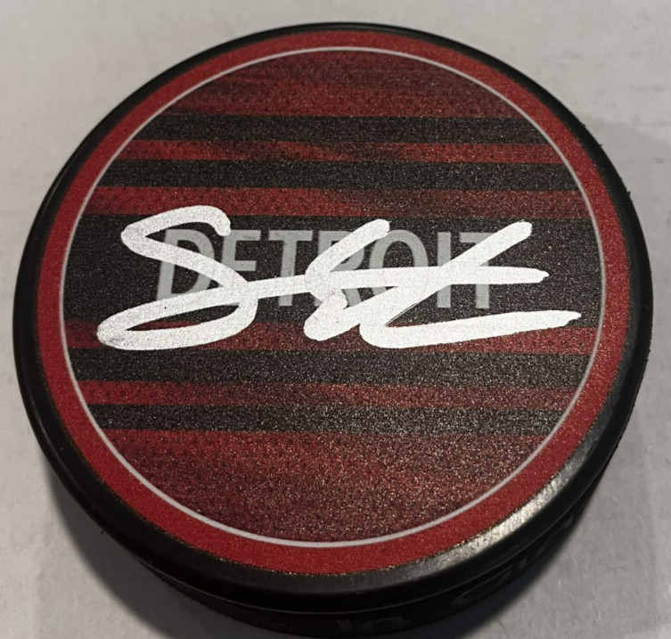 SIMON EDVINSSON SIGNED DETROIT RED WINGS HOCKEY PUCK W/ CASE COA