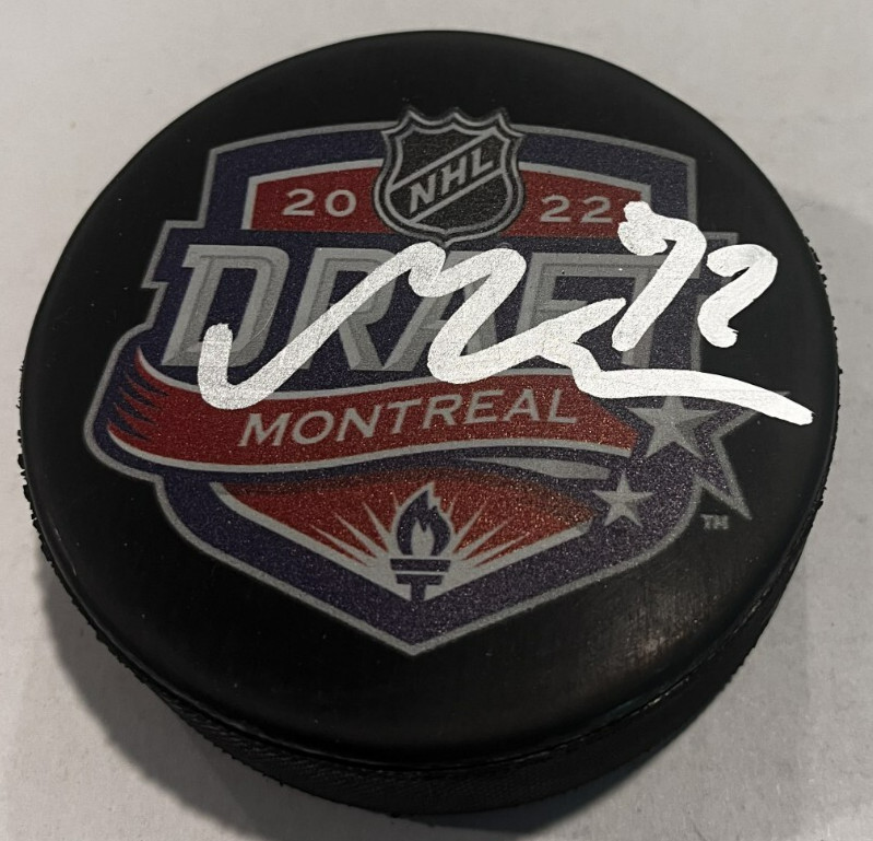 MARCO KASPER SIGNED DETROIT RED WINGS 2022 NHL DRAFT HOCKEY PUCK W/ CASE COA