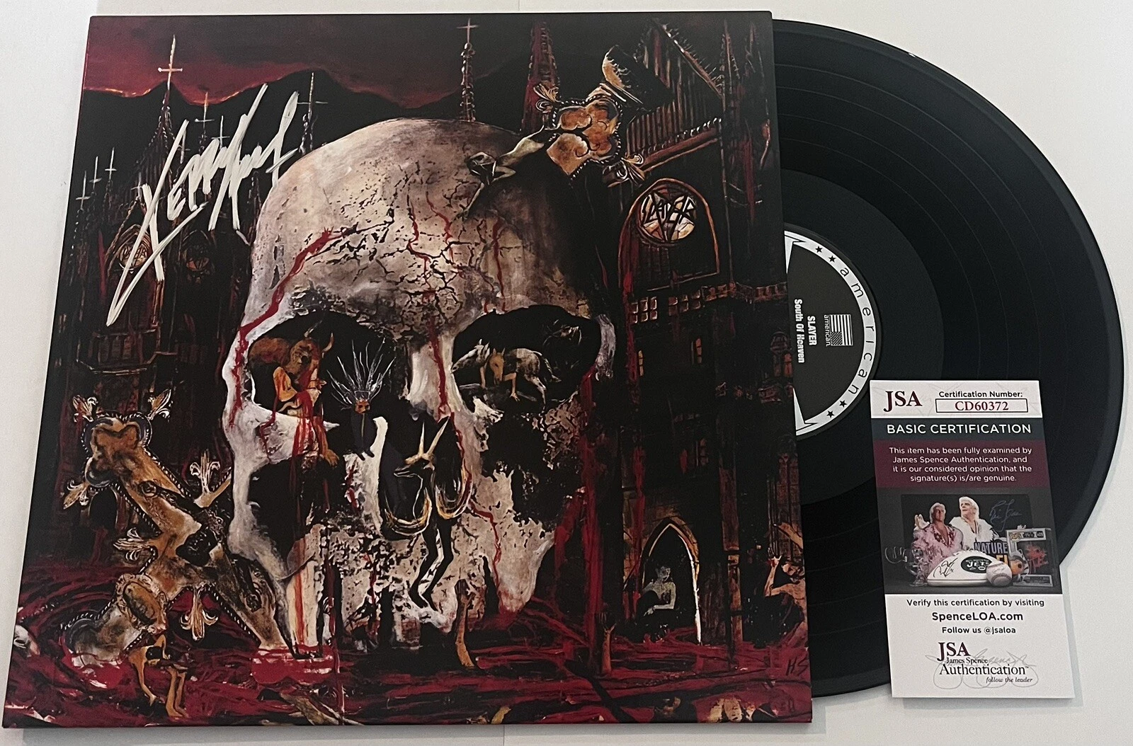 SLAYER BAND KERRY KING SIGNED SOUTH OF HEAVEN LP VINYL RECORD ALBUM JSA COA