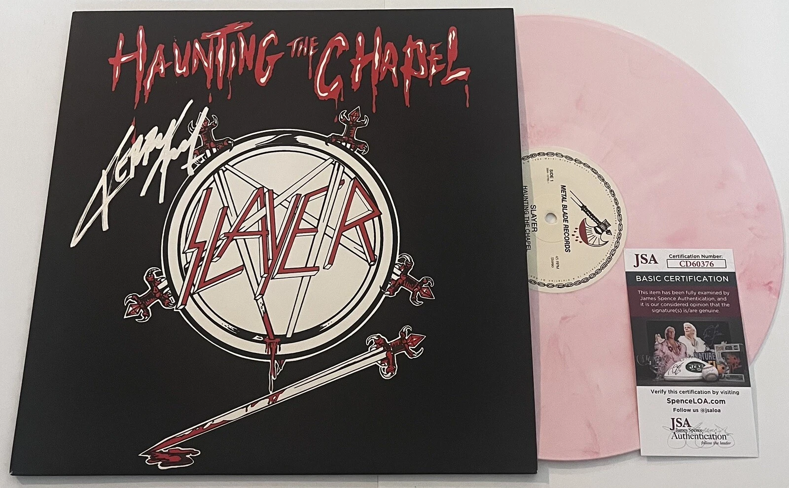 SLAYER BAND KERRY KING SIGNED HAUNTING THE CHAPEL LP VINYL RECORD ALBUM JSA COA
