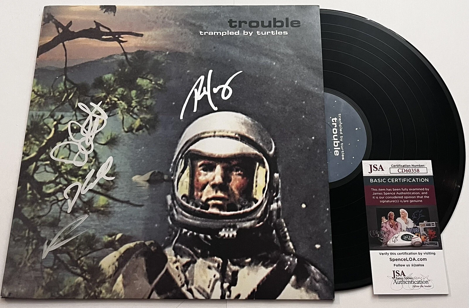 TRAMPLED BY TURTLES BAND SIGNED TROUBLE LP VINYL RECORD ALBUM JSA COA